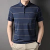 Striped T-shirt lapel 2023 summer new collection, a pure cotton short-sleeved antibacterial sweat-absorbing mini shirt for young and middle-aged men details Picture